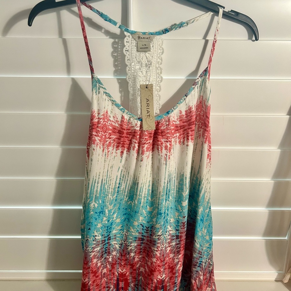 NWT!! Ariat Multicolor Red Turquoise Cream Racerback Tank